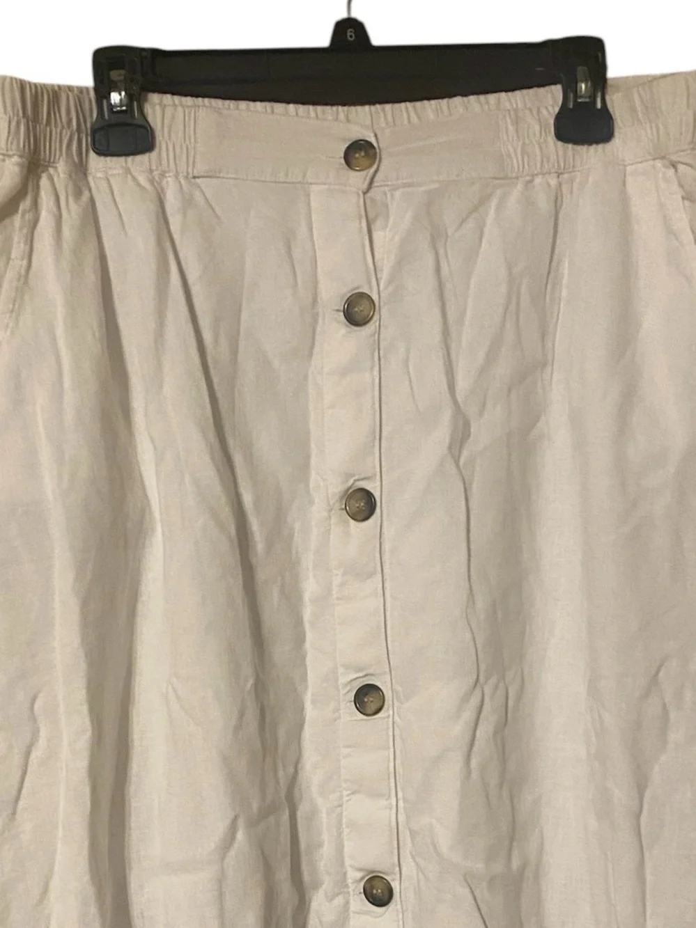 Emily Daniels Button Up Midi Skirt Womens XL White Pockets Linen Blend Lagenlook
